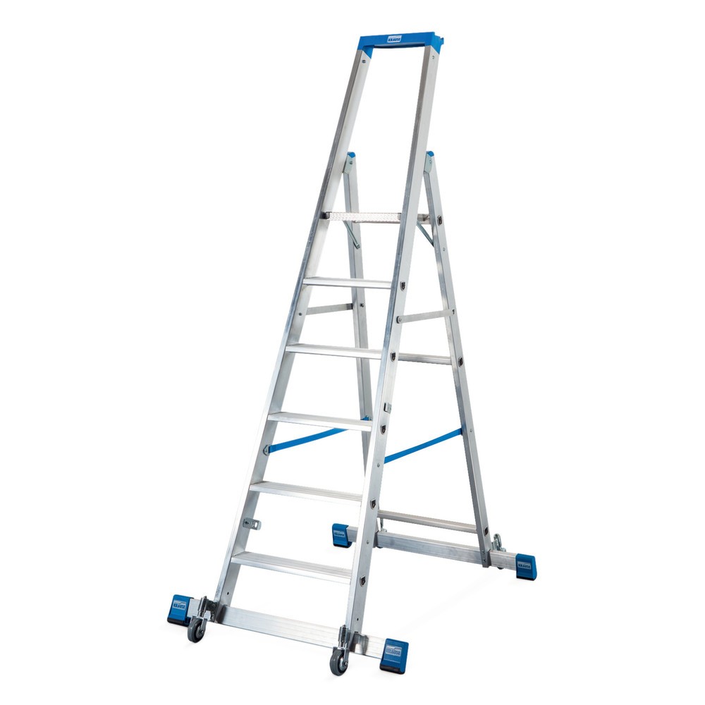 Product afbeelding: Trapladder KRAUSE® Profi, aan 1 zijde begaanbaar, met traverse en wielen, stahoogte 1,40 m