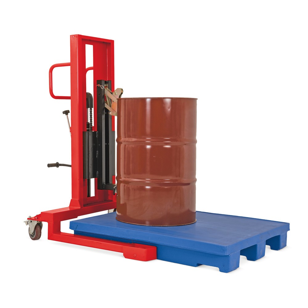 Product afbeelding: Vatenlifter met voetpedaalheffing, frontopname, hefhoogte 750 mm, cap. 350 kg, RAL 3020 verkeersrood