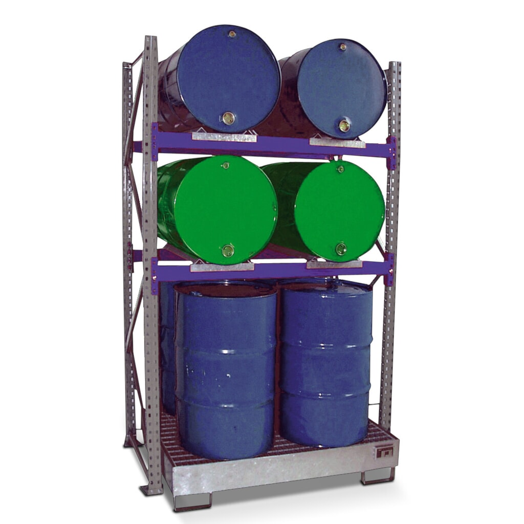 Product afbeelding: Vatenrek incl. lekbak, BV, 2 niveaus, incl. rooster, 4x 200 l liggend / 4x 200 l staand