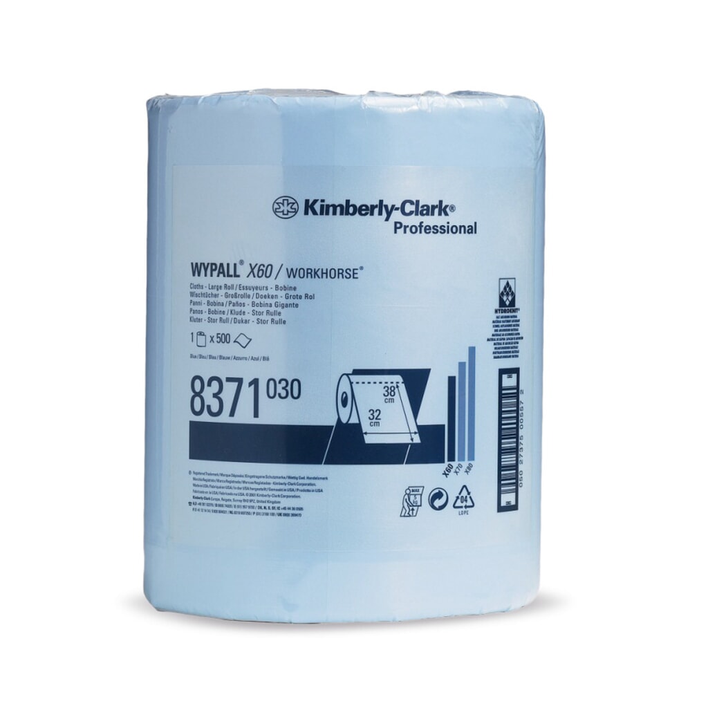 Product afbeelding: Poetsdoekjes WYPALL X60, hxb 380 x 315 mm, grote rol, lichtblauw