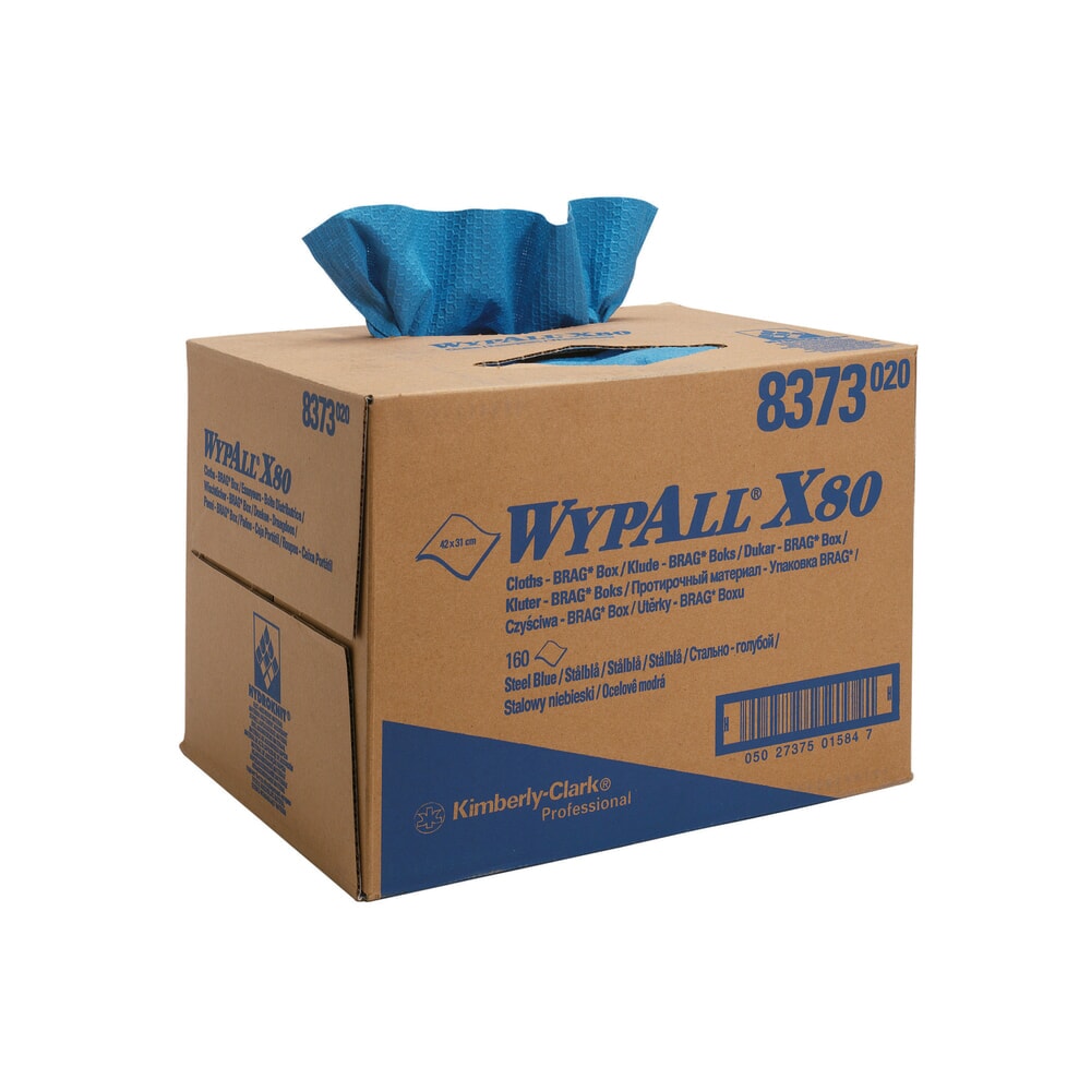 Product afbeelding: Poetsdoekjes WYPALL X80, hxb 427 x 318 mm, BRAG Box, staalblauw
