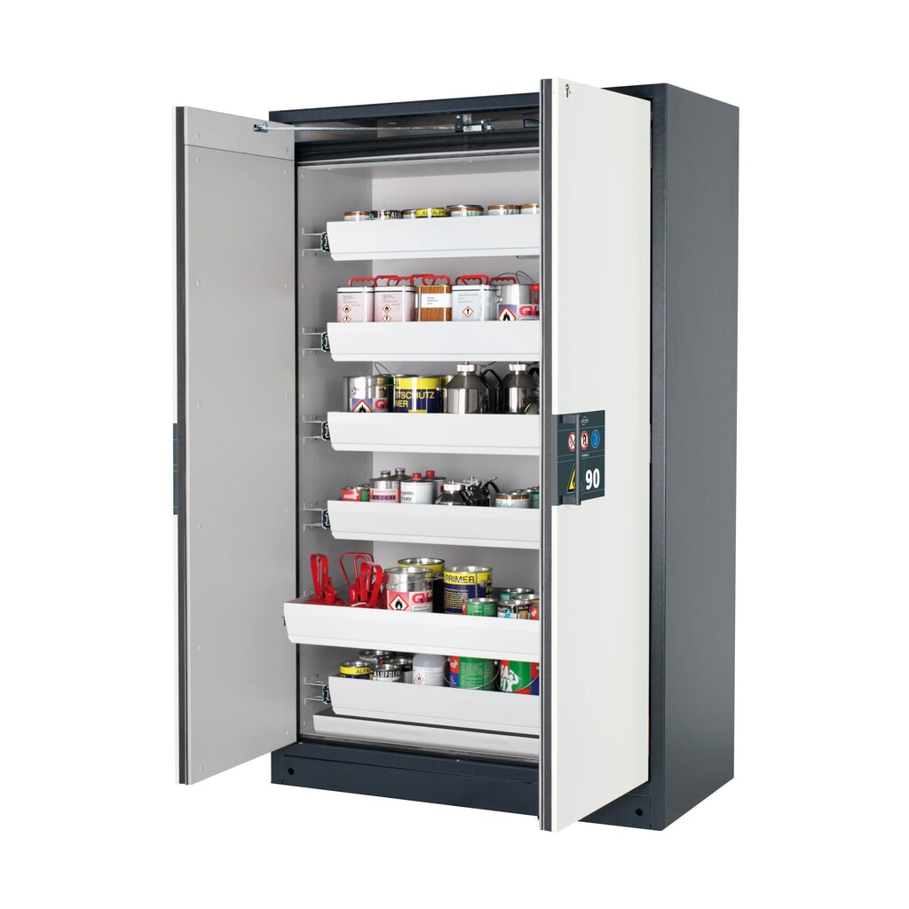 Product afbeelding: Brandveilige kluis asecos® Q-PEGASUS / type 90, 6 uittrekbare lekbakken, hxbxd 1.953 x 1.193 x 615 mm, zuiver wit