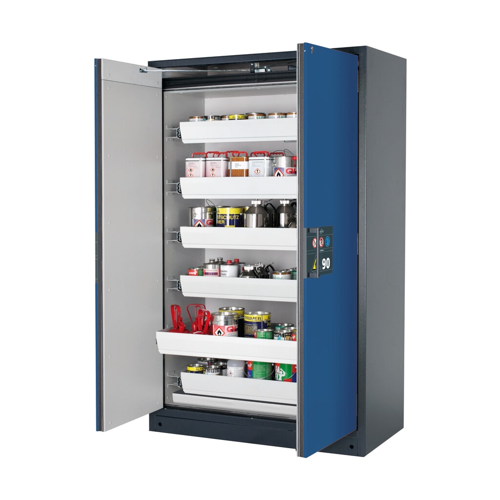 Brandveilige kluis asecos® Q-PEGASUS / type 90, 6 uittrekbare lekbakken, hxbxd 1.953 x 1.193 x 615 mm, gentiaanblauw Product afbeelding: Brandveilige kluis asecos® Q-PEGASUS / type 90, 6 uittrekbare lekbakken, hxbxd 1.953 x 1.193 x 615 mm, gentiaanblauw