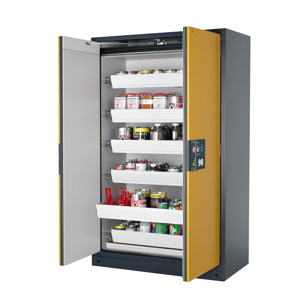 Product afbeelding: Brandveilige kluis asecos® Q-PEGASUS / type 90, 6 uittrekbare lekbakken, hxbxd 1.953 x 1.193 x 615 mm, goudgeel