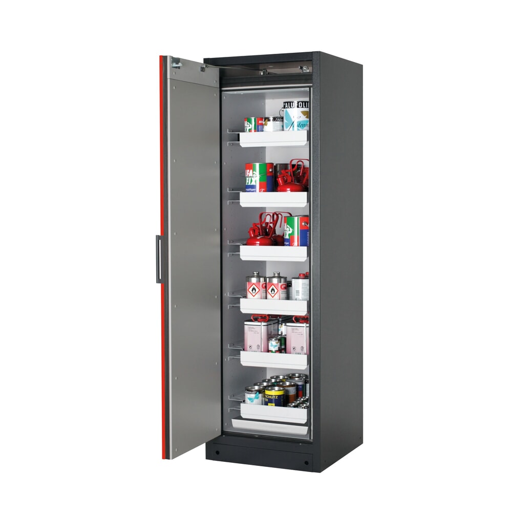 Product afbeelding: Brandveilige kluis asecos® Q-PEGASUS / type 90, 6 uittrekbare lekbakken, hxbxd 1.953 x 599 x 615 mm, verkeersrood