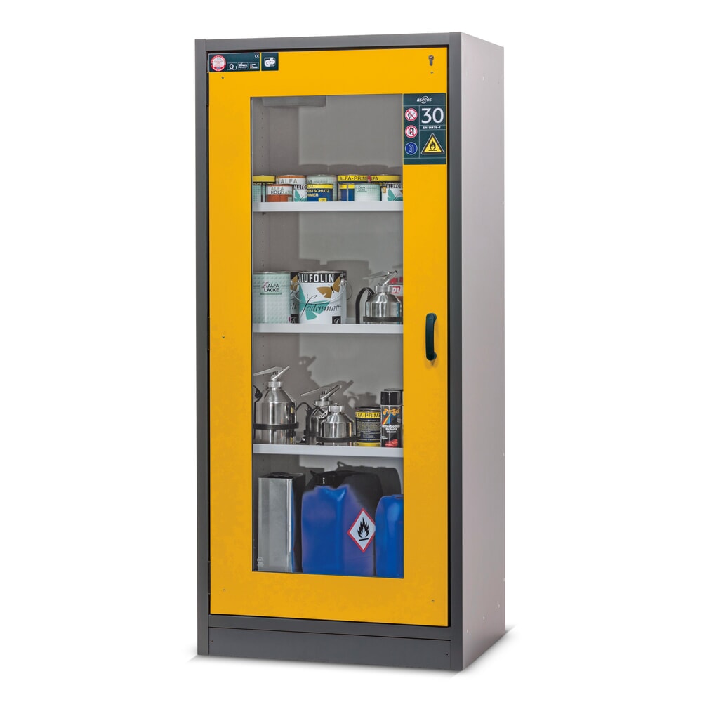 Product afbeelding: Brandveilige kluis asecos® type 30 met glazen deur, hxbxd 1.947 x 864 x 620 mm, antracietgrijs, goudgeel