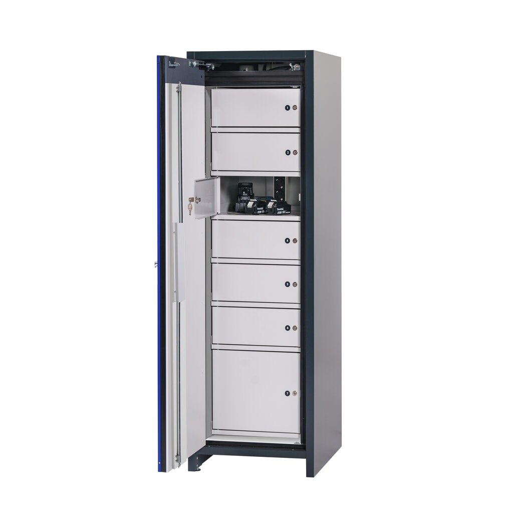 asecos® accu-veiligheidskast type 90 voor Lithium-ion batterijen ION-CORE-CHARGE, hxbxd 1.953 x 599 x 615 mm, 1x lockersysteem, 1x bodemlekbak, 2x contactdooslijst (EU-versie) Productafbeelding nr. 3: asecos® accu-veiligheidskast type 90 voor Lithium-ion batterijen ION-CORE-CHARGE, hxbxd 1.953 x 599 x 615 mm, 1x lockersysteem, 1x bodemlekbak, 2x contactdooslijst (EU-versie)