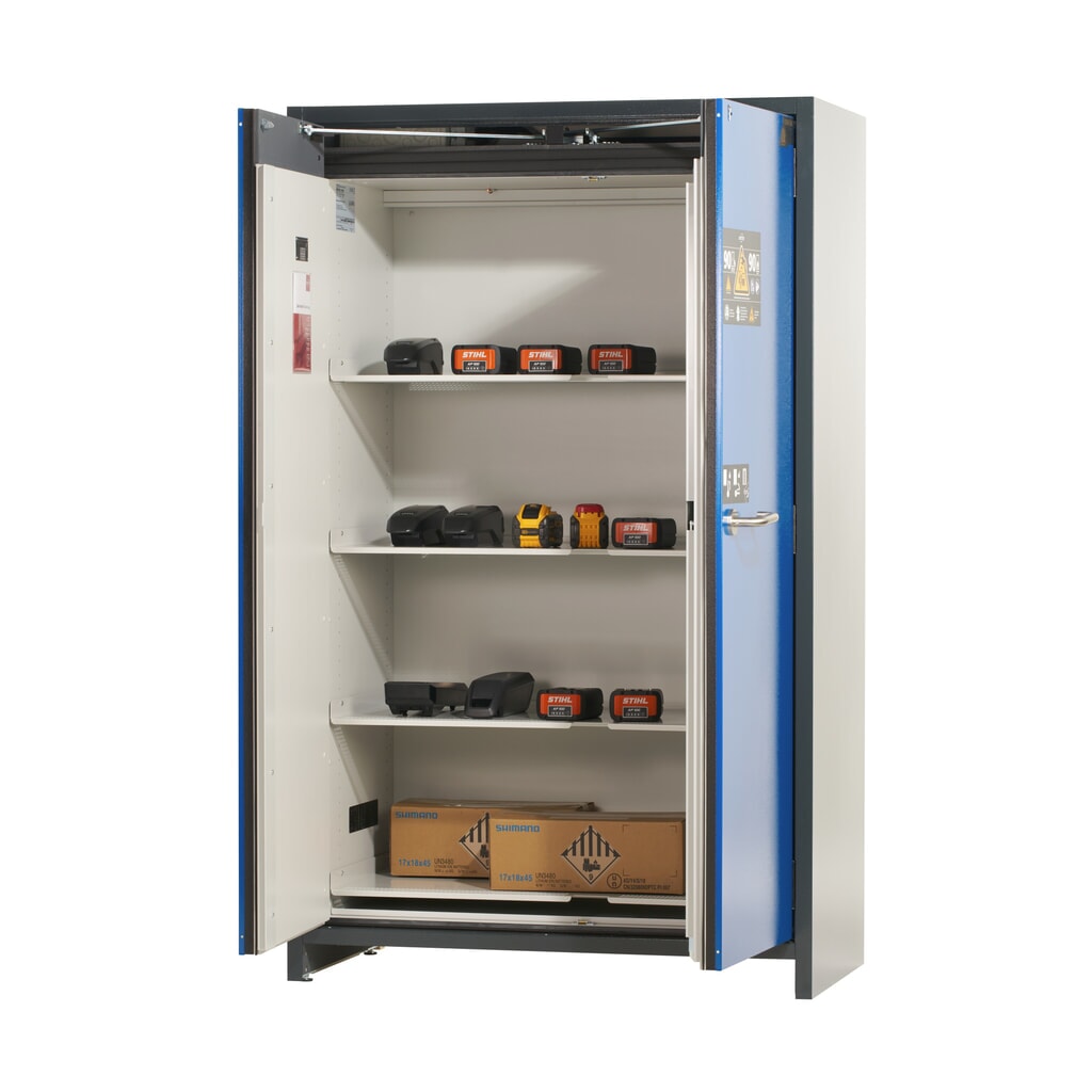 Productafbeelding nr. 6: asecos® accu-veiligheidskast type 90 voor lithium-ion batterijen ION-CORE-STORE, hxbxd 1.953 x 1.193 x 615 mm, 4x geïsoleerde legborden, 1x bodemlekbak