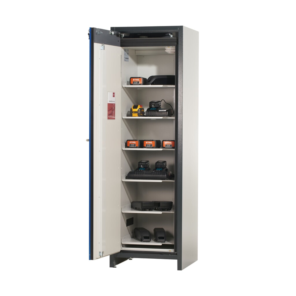 asecos® accu-veiligheidskast type 90 voor lithium-ion batterijen ION-CORE-STORE, hxbxd 1.953 x 599 x 615 mm, 6x geïsoleerde legborden, 1x bodemlekbak Productafbeelding nr. 6: asecos® accu-veiligheidskast type 90 voor lithium-ion batterijen ION-CORE-STORE, hxbxd 1.953 x 599 x 615 mm, 6x geïsoleerde legborden, 1x bodemlekbak
