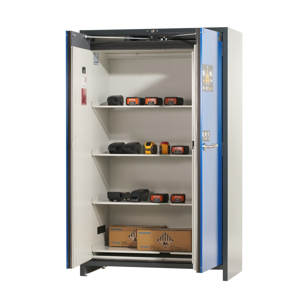 Productafbeelding nr. 7: asecos® accu-veiligheidskast type 90 voor lithium-ion batterijen ION-PRO-STORE, hxbxd 1.953 x 1.193 x 615 mm, 4x geïsoleerde legborden, 1x bodemlekbak