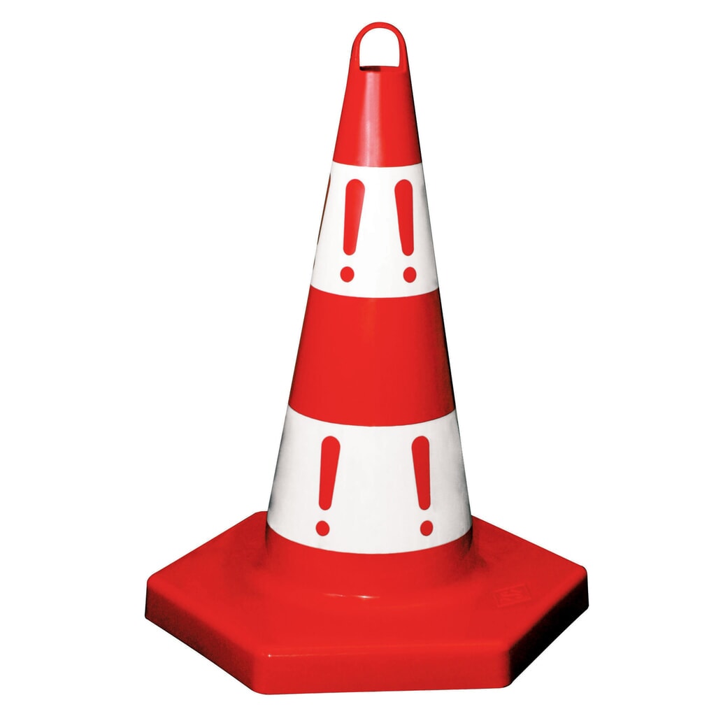 Verkeerskegel van PP, hard, hoogte 500 mm, rood/wit, opdruk "!" Product afbeelding: Verkeerskegel van PP, hard, hoogte 500 mm, rood/wit, opdruk "!"