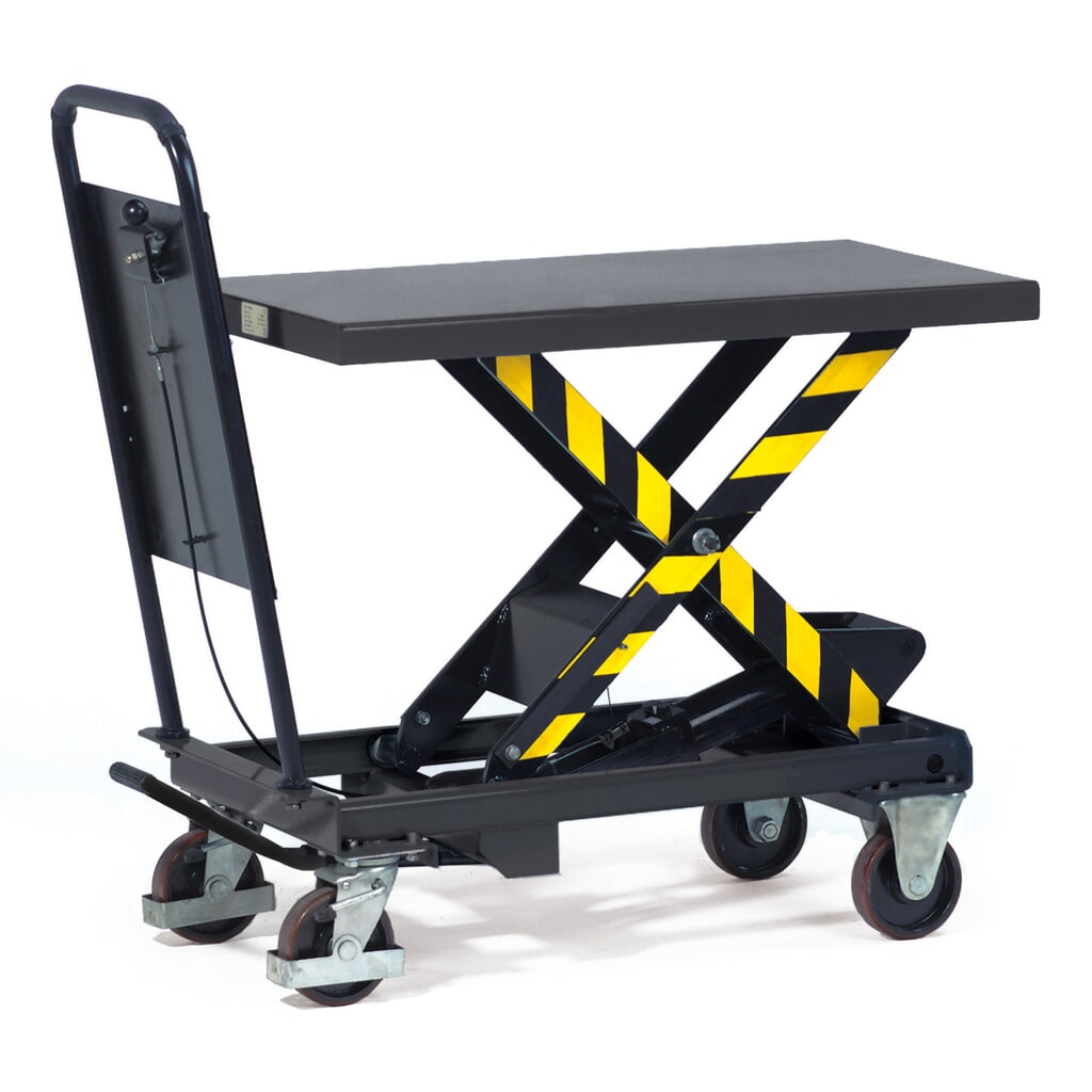 Verrijdbare schaarheftafel fetra® met doorschuifbeveiliging, draagvermogen 500 kg, afmetingen 1.010 x 520 mm Product afbeelding: Verrijdbare schaarheftafel fetra® met doorschuifbeveiliging, draagvermogen 500 kg, afmetingen 1.010 x 520 mm