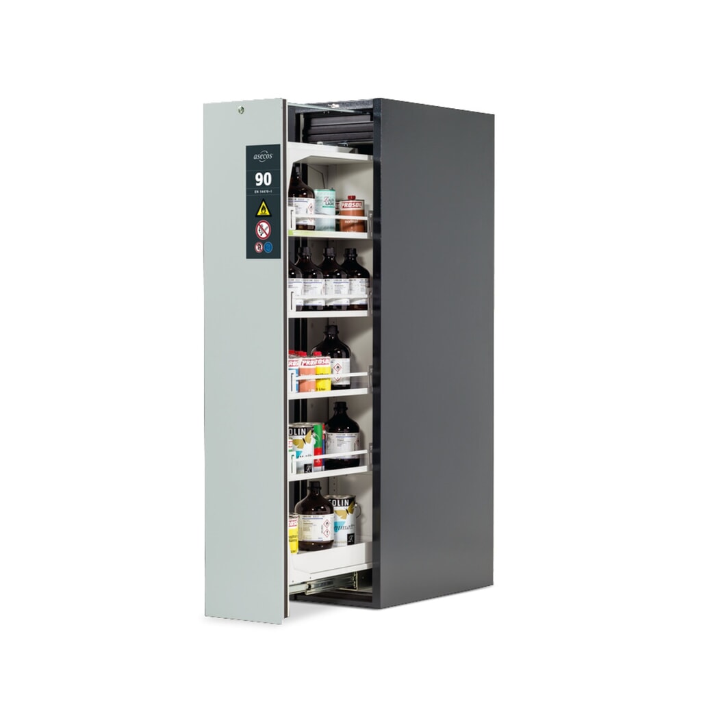 asecos® brandveiligheidskast V-MOVE-90 met verticale uittrekfunctie, hxbxd 1.966 x 449 x 860 mm, antraciet, lichtgrijs Product afbeelding: asecos® brandveiligheidskast V-MOVE-90 met verticale uittrekfunctie, hxbxd 1.966 x 449 x 860 mm, antraciet, lichtgrijs