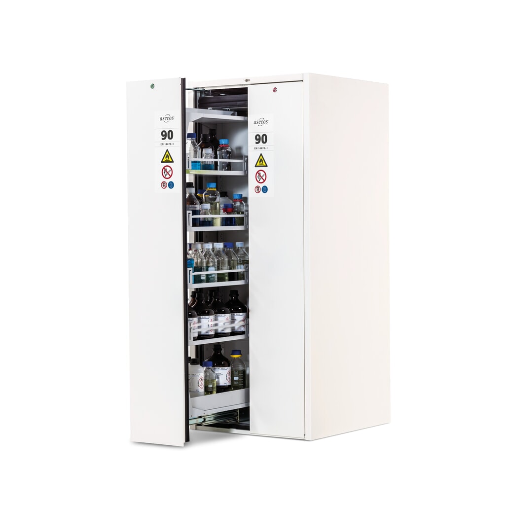 asecos® brandveiligheidskast V-MOVE-90 met verticale uittrekfunctie, hxbxd 1.966 x 819 x 860 mm, laboratoriumwit Product afbeelding: asecos® brandveiligheidskast V-MOVE-90 met verticale uittrekfunctie, hxbxd 1.966 x 819 x 860 mm, laboratoriumwit