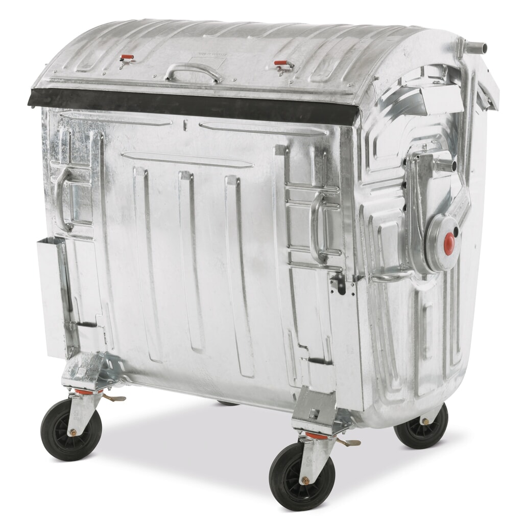 Vuilcontainer van verzinkt staal, 1.100 liter, conform DIN EN 840-3, met 4 rollen Product afbeelding: Vuilcontainer van verzinkt staal, 1.100 liter, conform DIN EN 840-3, met 4 rollen