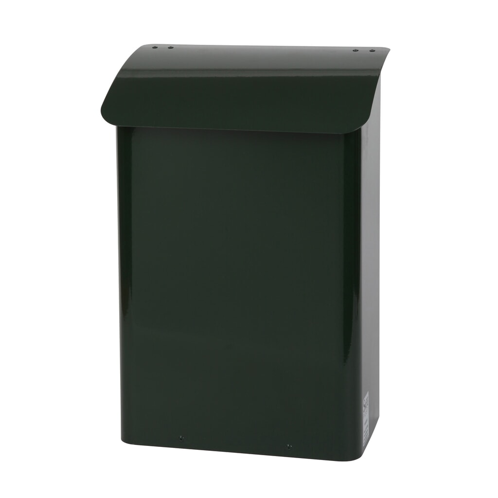 Wandbrievenbus, lxbxh 180 x 290 x 425 mm, met afsluitbare inwerpopening, groen Product afbeelding: Wandbrievenbus, lxbxh 180 x 290 x 425 mm, met afsluitbare inwerpopening, groen