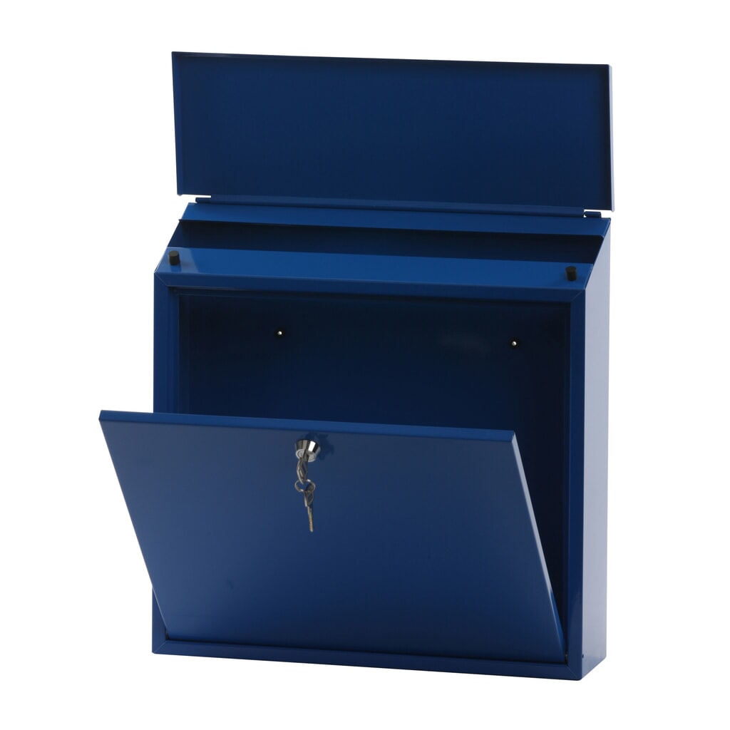 Wandbrievenbus Malagan, met cilinderslot, van verzinkt staal, blauw Productafbeelding nr. 2: Wandbrievenbus Malagan, met cilinderslot, van verzinkt staal, blauw