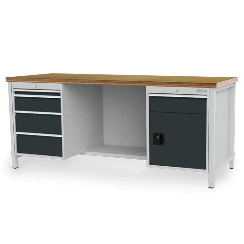 Werkbank Bedrunka+Hirth R 18-24, hxbxd 859 x 2.000 x 750 mm, lichtgrijs, antracietgrijs, 5 lades 1x50 mm + 2x150 + 2x200 mm, 1 draaideur 1x600 mm Product afbeelding: Werkbank Bedrunka+Hirth R 18-24, hxbxd 859 x 2.000 x 750 mm, lichtgrijs, antracietgrijs, 5 lades 1x50 mm + 2x150 + 2x200 mm, 1 draaideur 1x600 mm