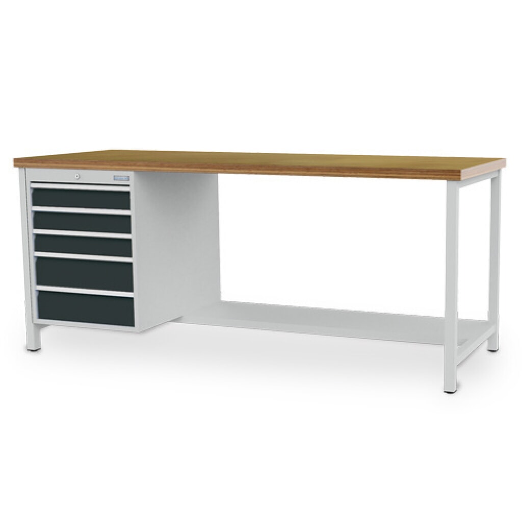 Werkbank Bedrunka+Hirth R 18-24, hxbxd 859 x 2.000 x 750 mm, lichtgrijs, antracietgrijs, 5 lades 3x100 + 2x150 mm Product afbeelding: Werkbank Bedrunka+Hirth R 18-24, hxbxd 859 x 2.000 x 750 mm, lichtgrijs, antracietgrijs, 5 lades 3x100 + 2x150 mm