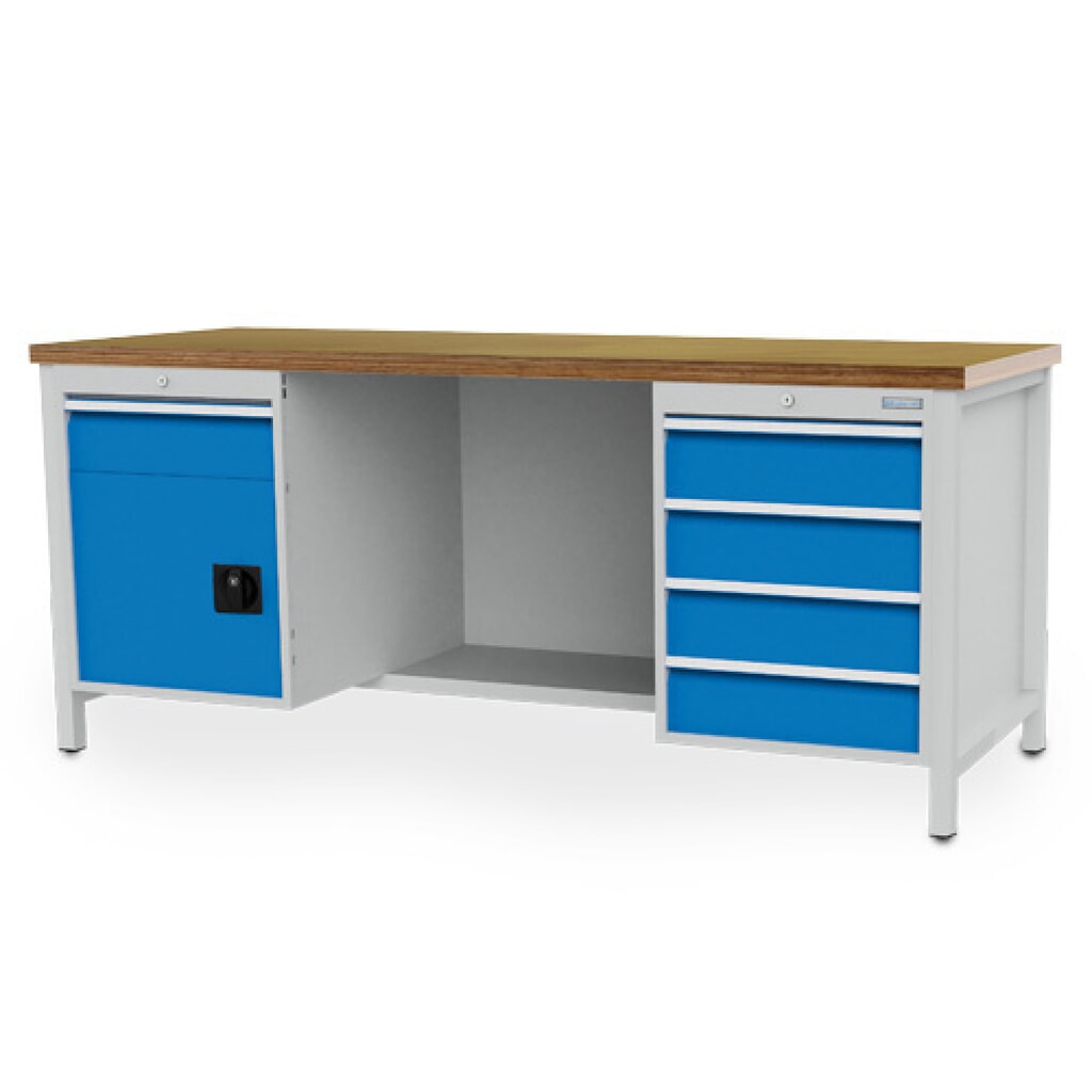 Werkbank Bedrunka+Hirth R 18-24, hxbxd 859 x 2.000 x 750 mm, lichtgrijs, lichtblauw, 5 lades 5x150 mm, 1 draaideur 1x450 mm Product afbeelding: Werkbank Bedrunka+Hirth R 18-24, hxbxd 859 x 2.000 x 750 mm, lichtgrijs, lichtblauw, 5 lades 5x150 mm, 1 draaideur 1x450 mm