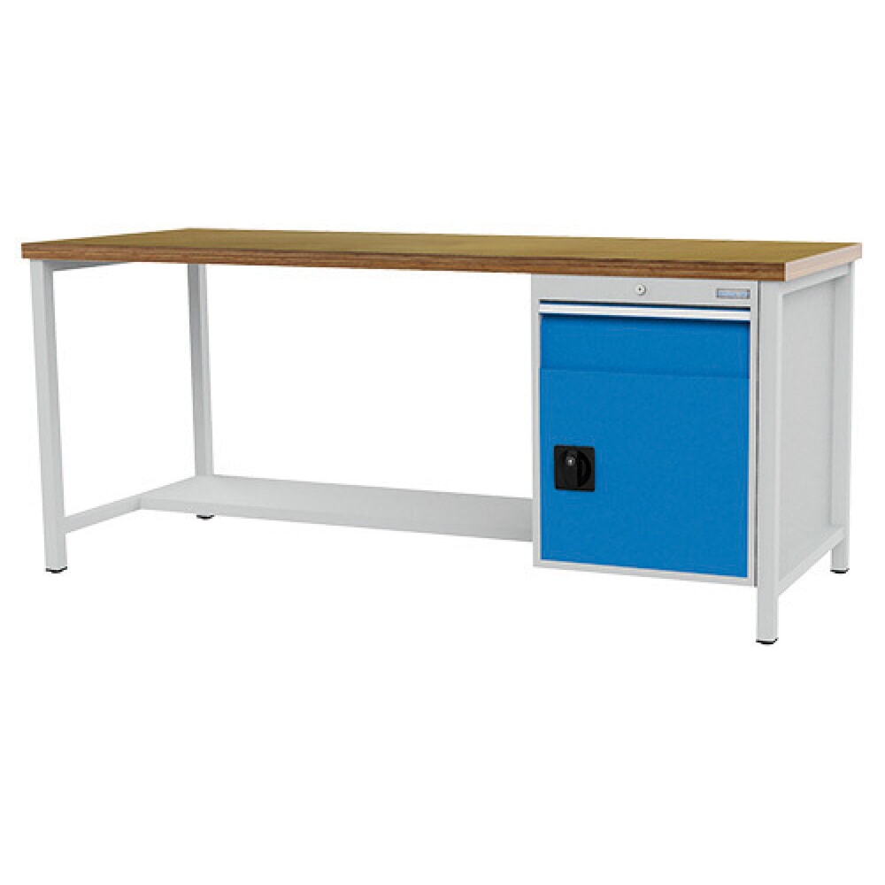 Product afbeelding: Werkbank Bedrunka+Hirth R 18-24, hxbxd 859 x 2.000 x 750 mm, lichtgrijs, lichtblauw, 1 lade 1x150 mm, 1 draaideur 1x450 mm