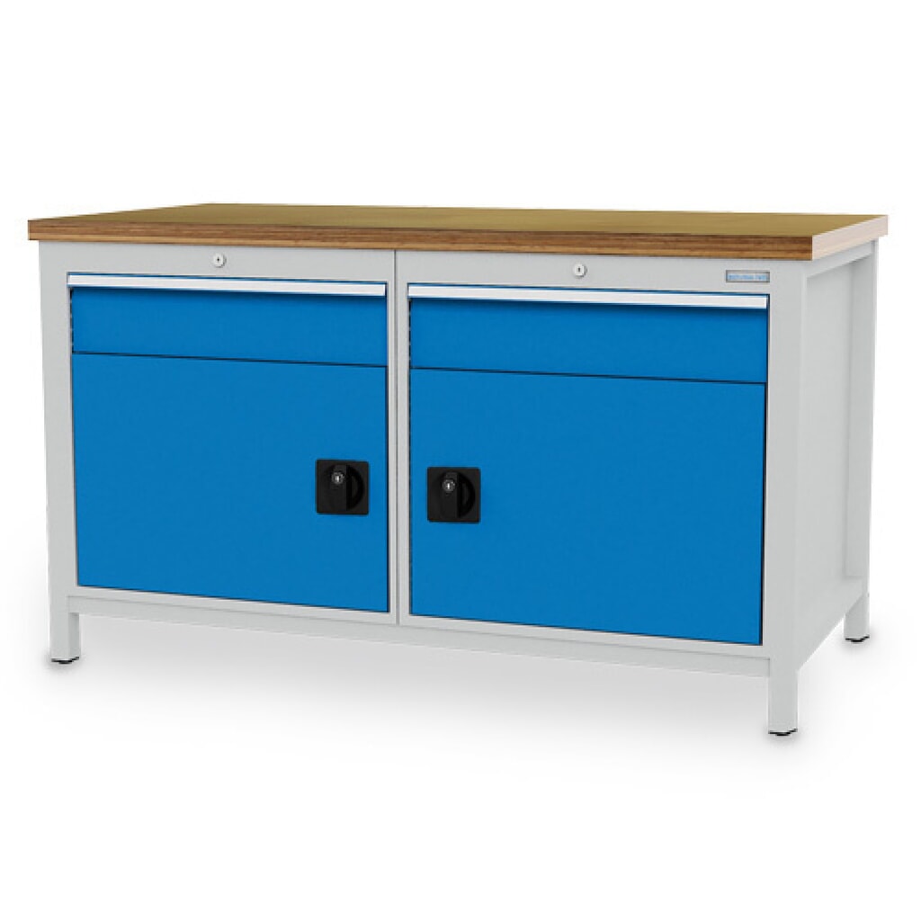 Werkbank Bedrunka+Hirth R 24-24, hxbxd 859 x 1.500 x 750 mm, lichtgrijs, lichtblauw, 2 lades 2x150 mm, 2 draaideuren 2x450 mm Product afbeelding: Werkbank Bedrunka+Hirth R 24-24, hxbxd 859 x 1.500 x 750 mm, lichtgrijs, lichtblauw, 2 lades 2x150 mm, 2 draaideuren 2x450 mm
