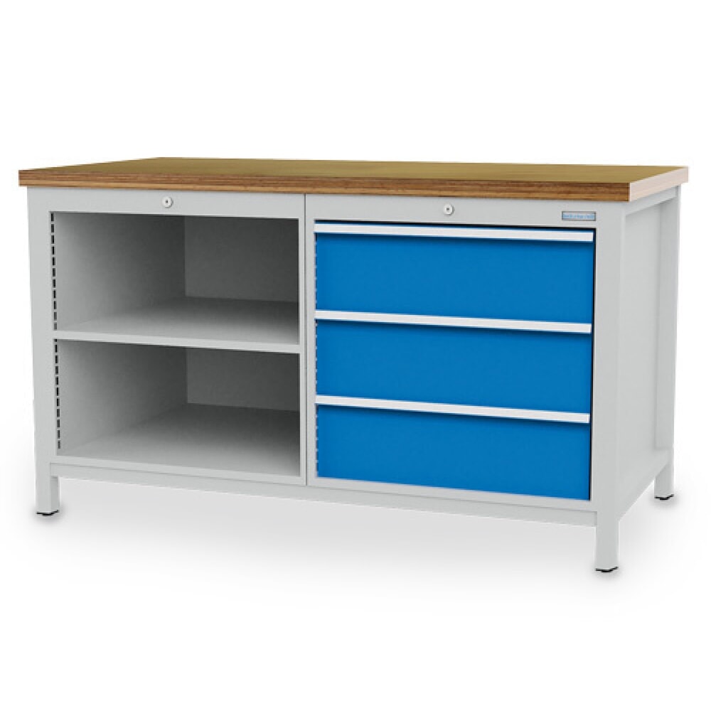 Productafbeelding nr. 1: Werkbank Bedrunka+Hirth R 24-24, hxbxd 859 x 1.500 x 750 mm, lichtgrijs, lichtblauw, 3 lades 3x200 mm