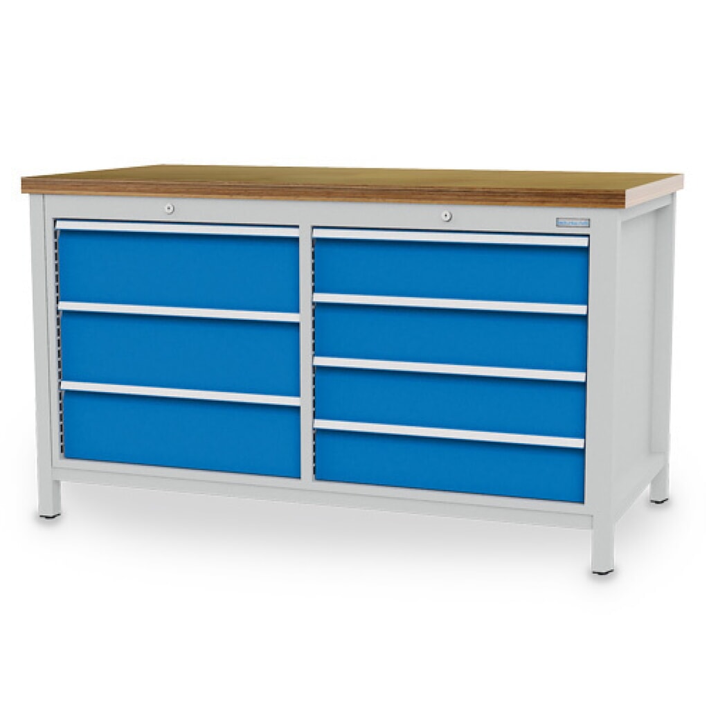 Product afbeelding: Werkbank Bedrunka+Hirth R 24-24, hxbxd 959 x 1.500 x 750 mm, lichtgrijs, lichtblauw, 7 lades 4x150 + 3x200 mm