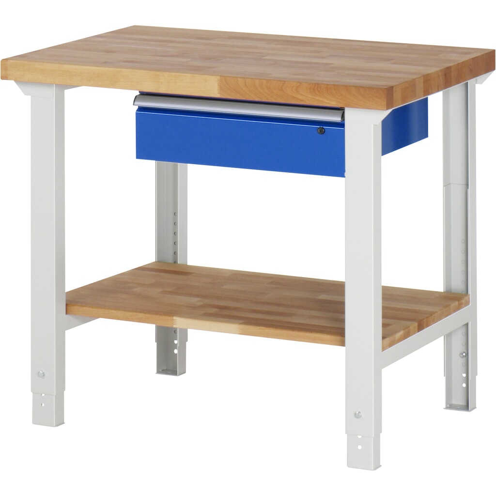 RAU werkbank serie 7000, h x b x d 790-1.140 x 1.000 x 700 mm, legbord onderaan, met 1 lade rechts Productafbeelding nr. 1: RAU werkbank serie 7000, h x b x d 790-1.140 x 1.000 x 700 mm, legbord onderaan, met 1 lade rechts