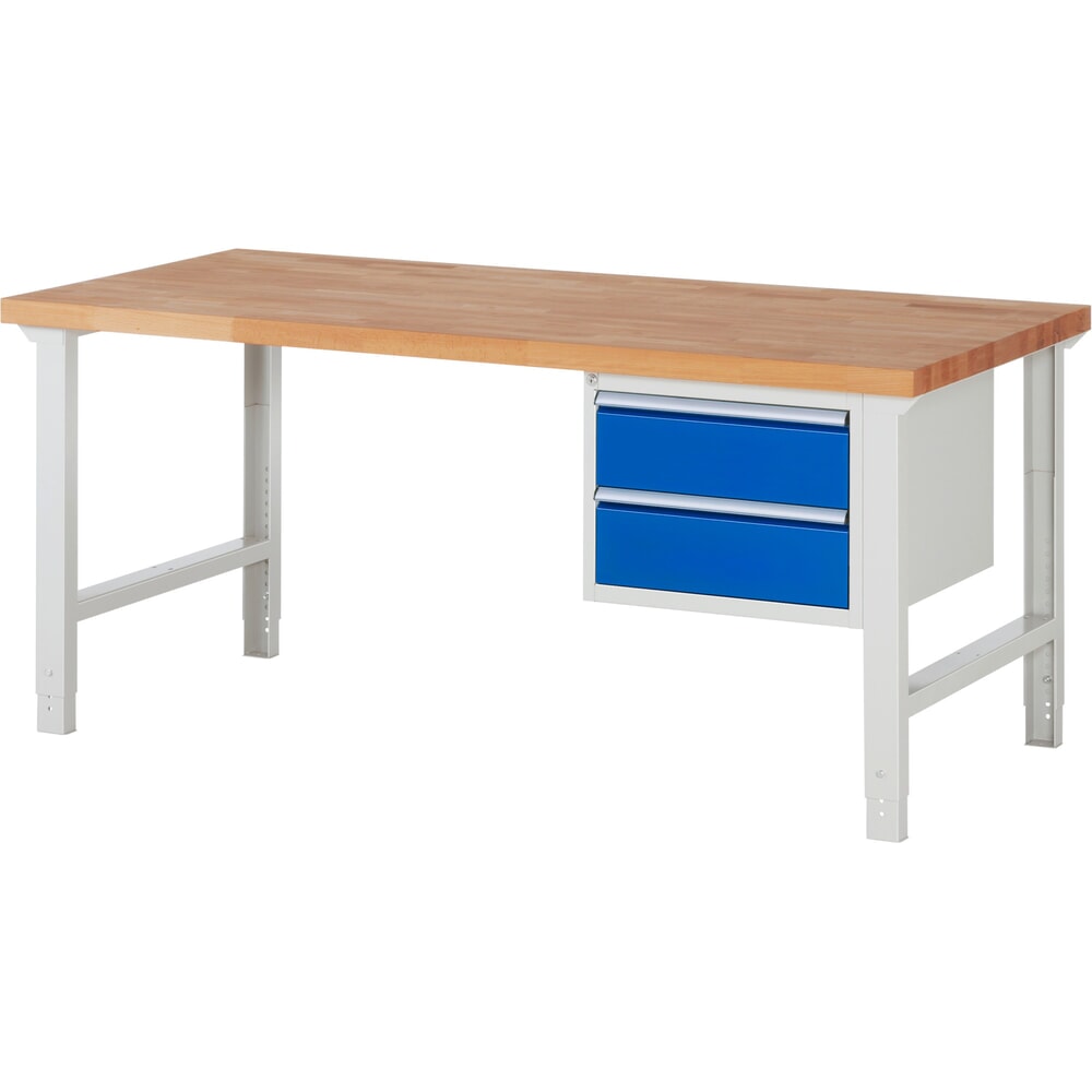 Product afbeelding: Werkbank RAU serie 7000, 1 kast, hxbxd 790-1.140 x 2.000 x 900 mm, 2 x voor 100% uittrekbare lades 2 x 180 mm
