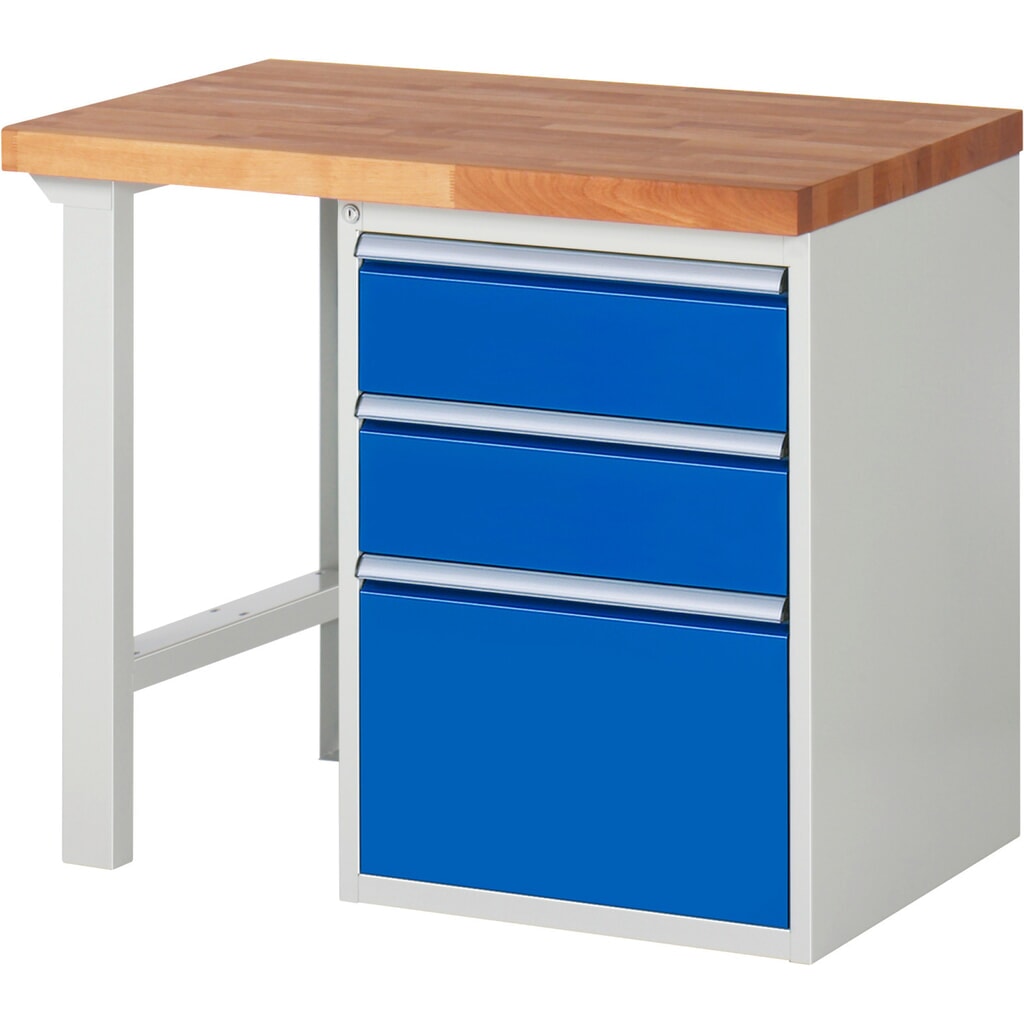 Product afbeelding: Werkbank RAU serie 7000, 1 kast, hxbxd 890 x 1.000 x 700 mm, 3 x voor 90% uittrekbare lades, 2 x 180, 1 x 360 mm, draagvermogen lade 100 kg
