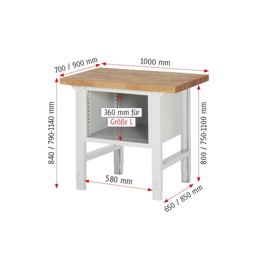 Productafbeelding nr. 5: Werkbank RAU serie 7000, 1 kast, hxbxd 840 x 1.000 x 900 mm, 3 x voor 90% uittrekbare lades 1 x 60, 1 x 120, 1 x 180 mm, draagvermogen lade 100 kg