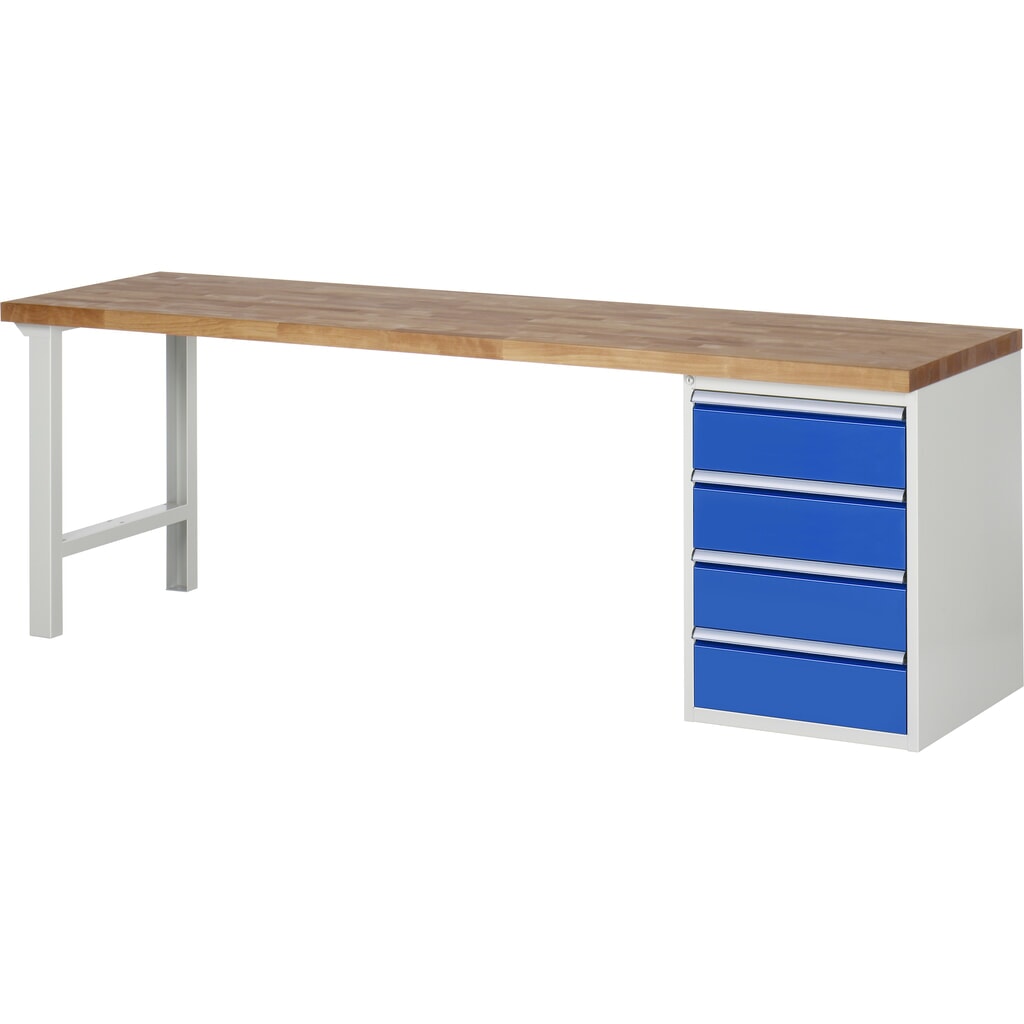 Product afbeelding: RAU werkbank serie 7000, h x b x d 890 x 2.500 x 700 mm, 1 onderbouwkast rechts, met 4 lades