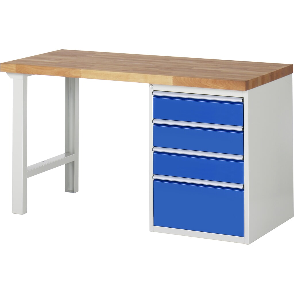 Product afbeelding: RAU werkbank serie 7000, h x b x d 890 x 1.500 x 700 mm, 1 onderbouwkast rechts, met 4 lades