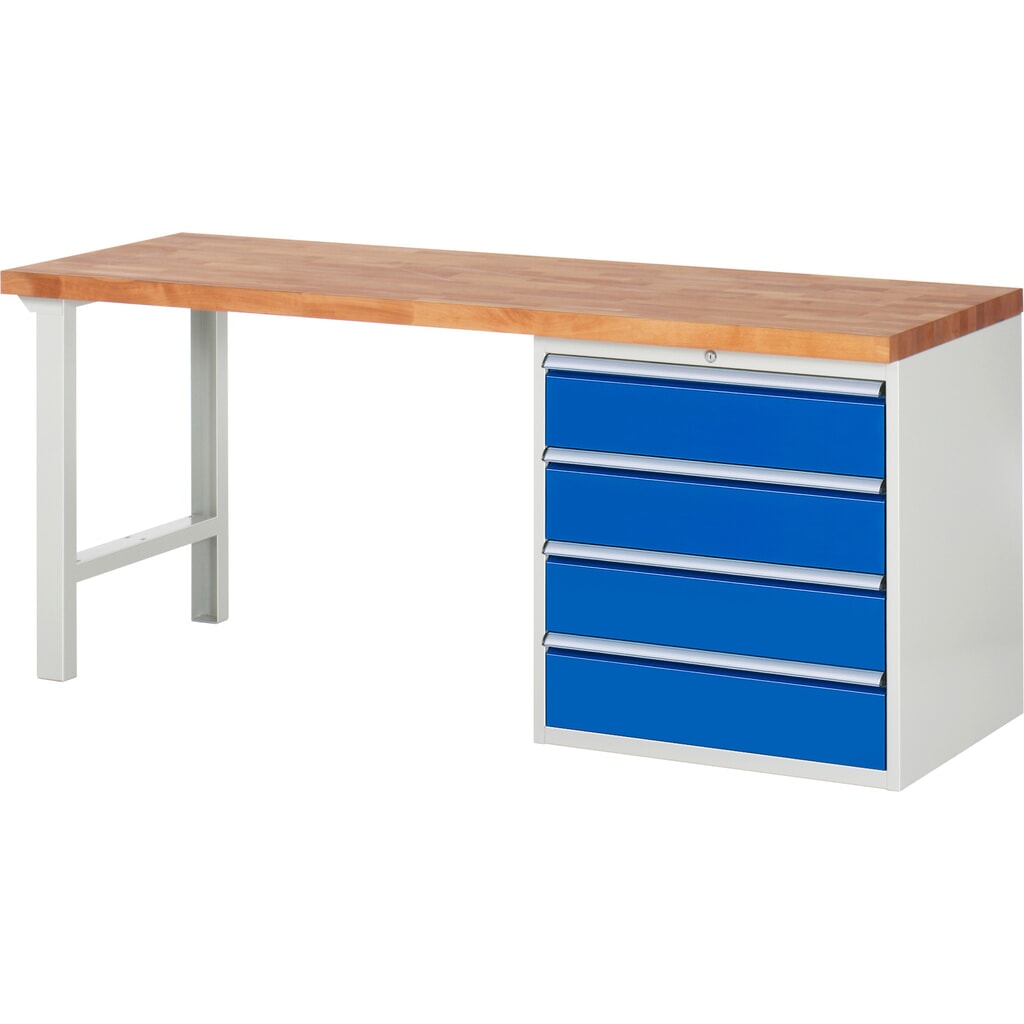 Product afbeelding: Werkbank RAU serie 7000, 1 kast, hxbxd 890 x 2.000 x 700 mm, 4 x voor 90% uittrekbare lades 4 x 180 mm, draagvermogen lade 100 kg