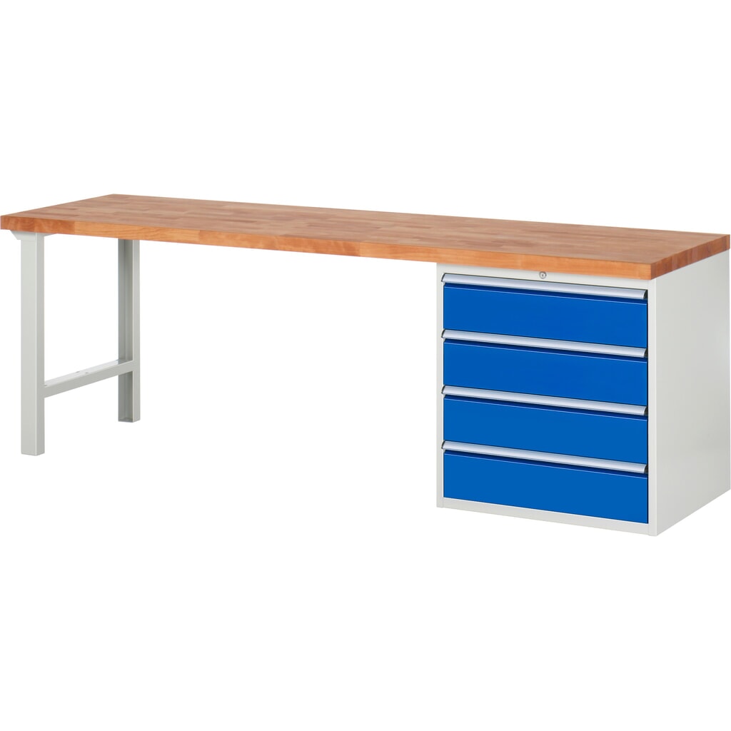 Product afbeelding: Werkbank RAU serie 7000, 1 kast, hxbxd 890 x 2.500 x 700 mm, 4 x voor 100% uittrekbare lades 4 x 180 mm, draagvermogen lade 100 kg
