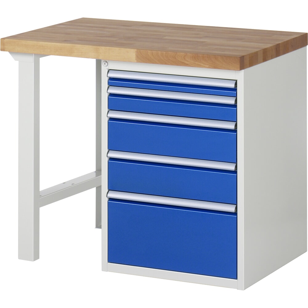 Productafbeelding nr. 1: RAU werkbank serie 7000, h x b x d 890 x 1.000 x 700 mm, 1 onderbouwkast rechts, met 5 lades