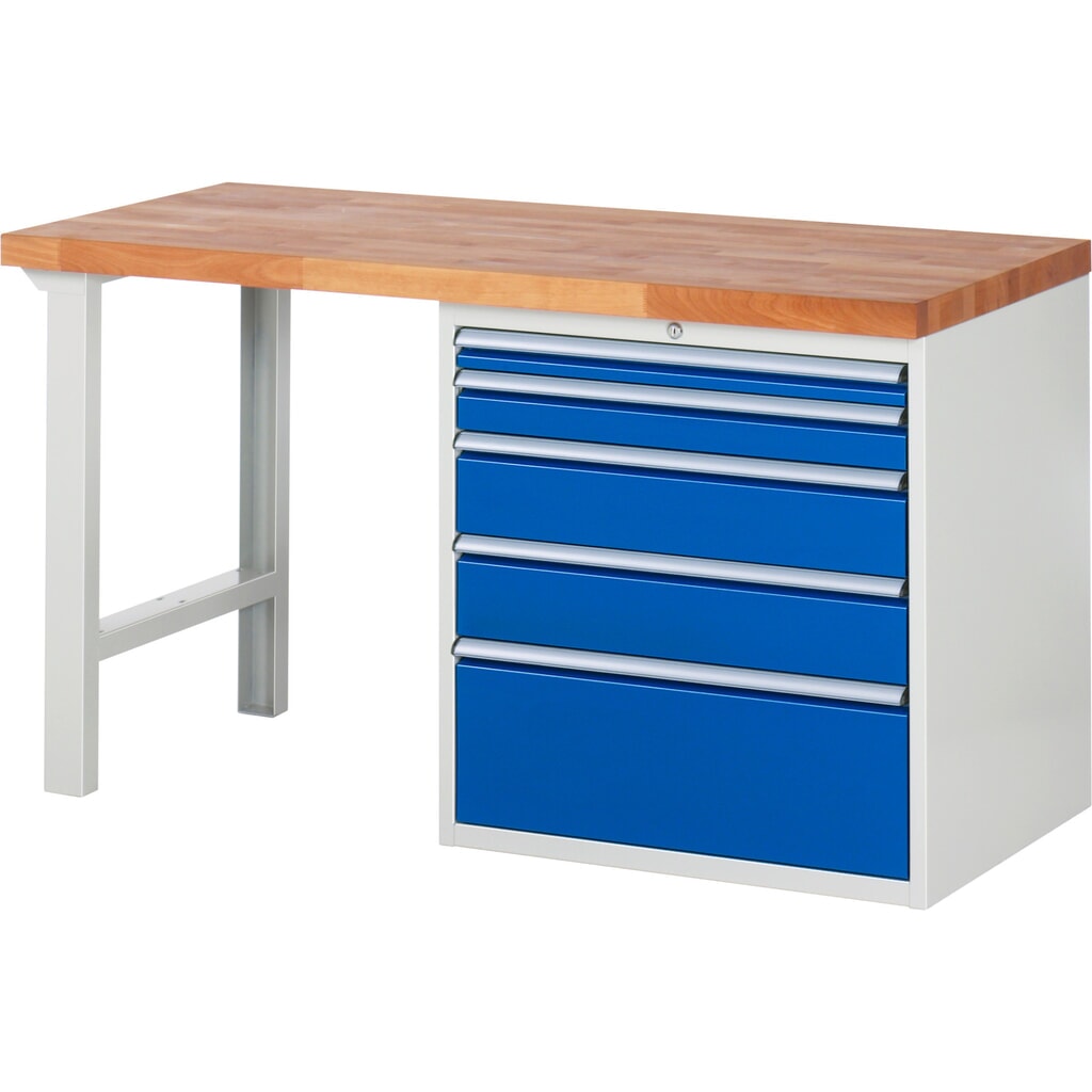 Product afbeelding: Werkbank RAU serie 7000, 1 kast, hxbxd 890 x 1.500 x 700 mm, 5 x voor 90% uittrekbare lades 1 x 60, 1 x 90, 2 x 150, 1 x 270 mm, draagvermogen lade 100 kg