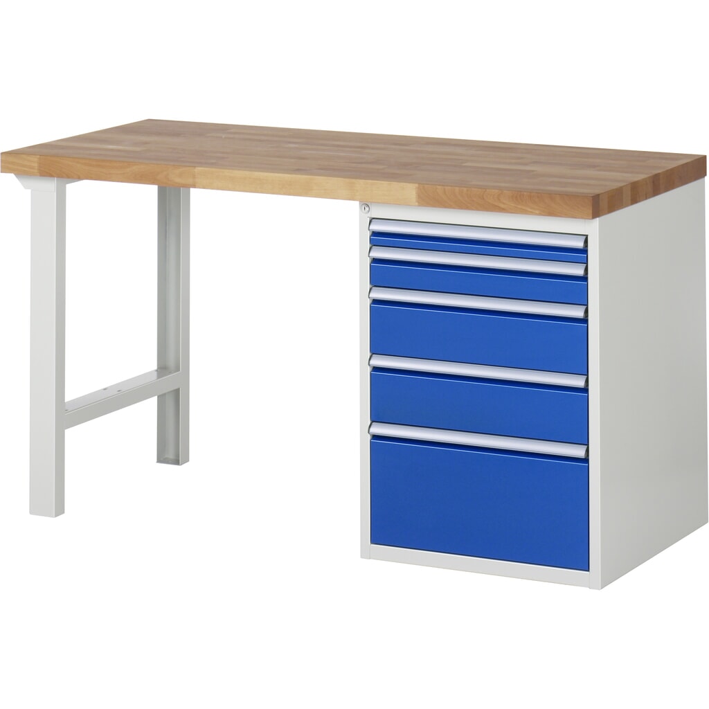 RAU werkbank serie 7000, h x b x d 890 x 1.500 x 700 mm, 1 onderbouwkast rechts, met 5 lades Product afbeelding: RAU werkbank serie 7000, h x b x d 890 x 1.500 x 700 mm, 1 onderbouwkast rechts, met 5 lades