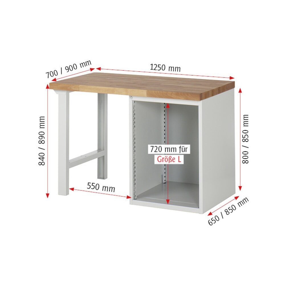Productafbeelding nr. 5: Werkbank RAU serie 7000, 1 kast, hxbxd 840 x 1.250 x 700 mm, 3 x voor 90% uittrekbare lades, 2 x 180, 1 x 360 mm, draagvermogen lade 100 kg