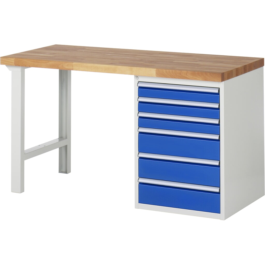 RAU werkbank serie 7000, h x b x d 890 x 1.500 x 700 mm, 1 onderbouwkast rechts, met 6 lades Product afbeelding: RAU werkbank serie 7000, h x b x d 890 x 1.500 x 700 mm, 1 onderbouwkast rechts, met 6 lades