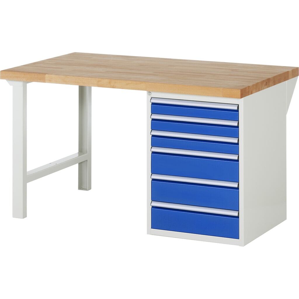 RAU werkbank serie 7000, h x b x d 890 x 1.500 x 900 mm, 1 onderbouwkast rechts, met 6 lades Product afbeelding: RAU werkbank serie 7000, h x b x d 890 x 1.500 x 900 mm, 1 onderbouwkast rechts, met 6 lades