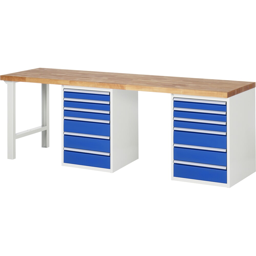 Productafbeelding nr. 1: Werkbank RAU serie 7000, 2 kasten, hxbxd 840 x 2.500 x 700 mm, 12 x voor 90% uittrekbare lades 6 x 90 mm, 6 x 150 mm