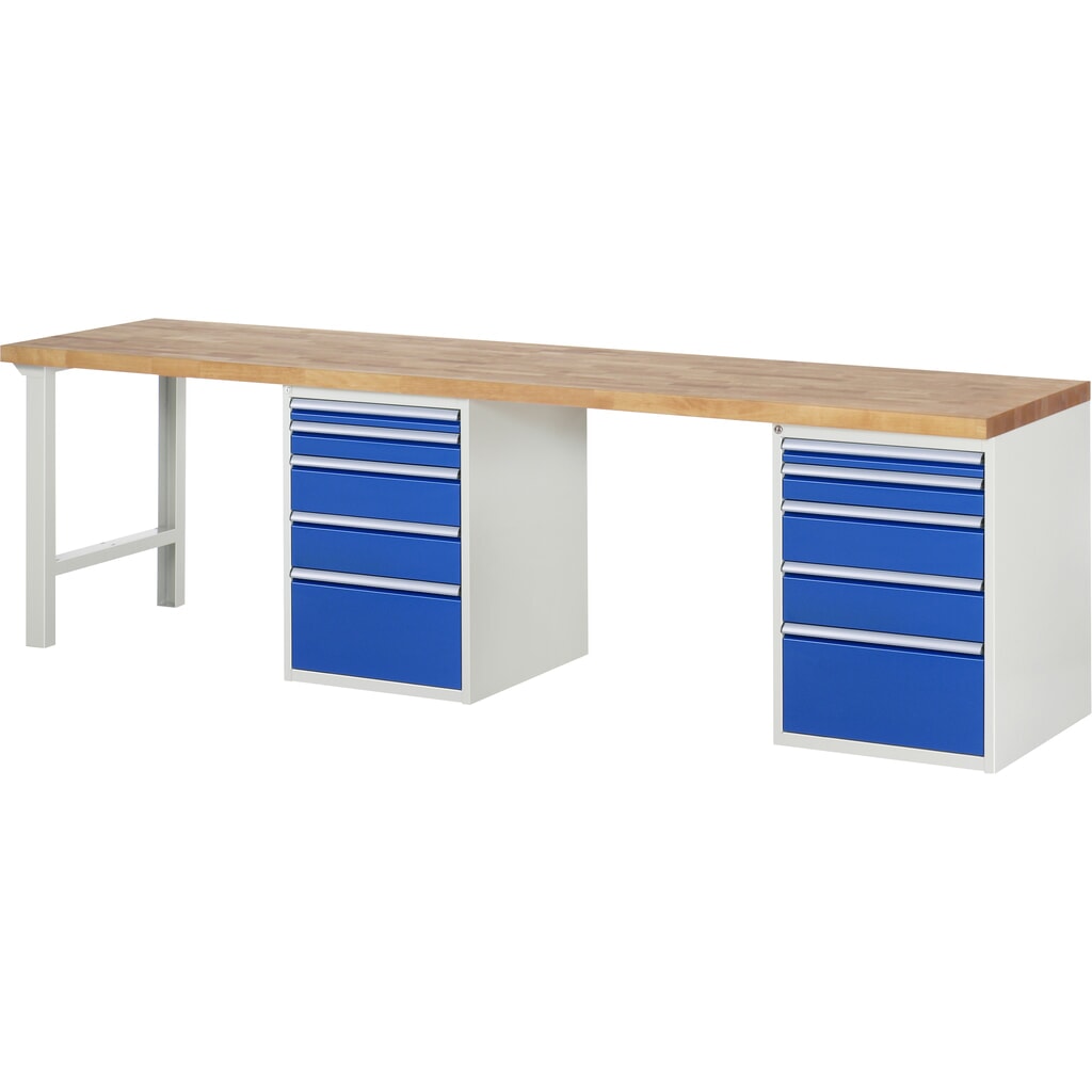 RAU werkbank serie 7000, h x b x d 890 x 3.000 x 700 mm, 2 onderbouwkasten, met telkens 5 lades Product afbeelding: RAU werkbank serie 7000, h x b x d 890 x 3.000 x 700 mm, 2 onderbouwkasten, met telkens 5 lades