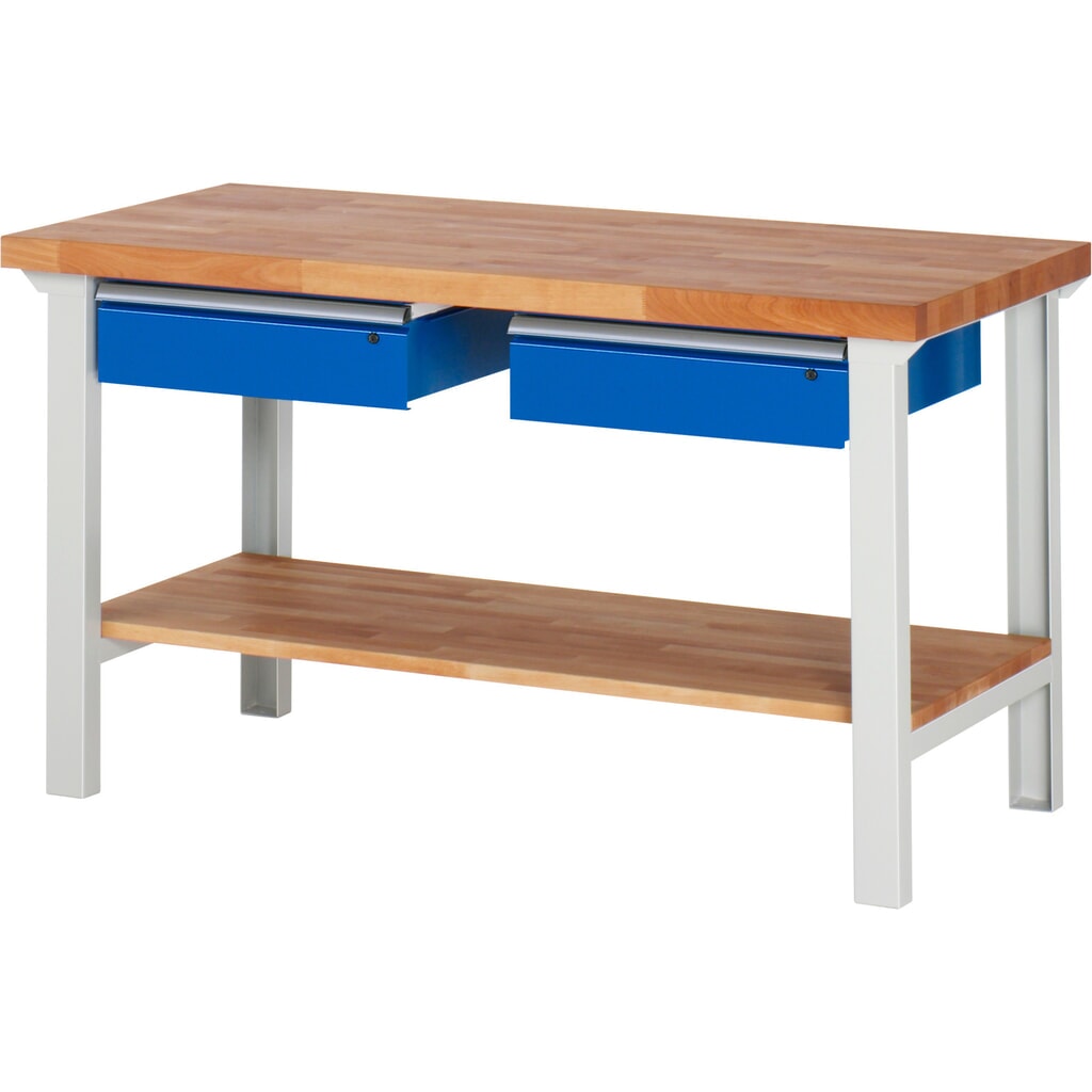 Product afbeelding: Werkbank RAU serie 7000, 1 massief beuken legbord, hxbxd 840 x 1.500 x 700 mm, 2 lades 2 x 150 mm