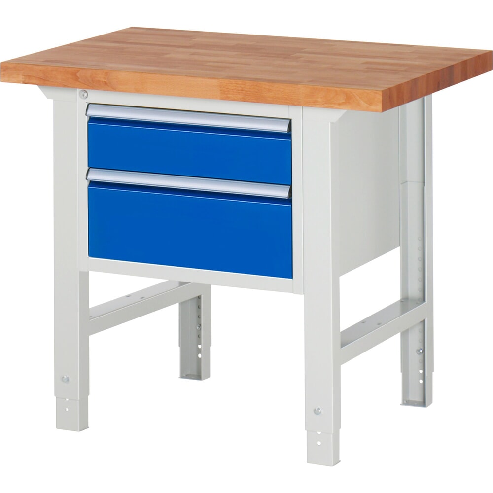 Productafbeelding nr. 1: Werkbank RAU serie 7000, 1 kast, hxbxd 790-1.140 x 1.000 x 700 mm, 2 x voor 90% uittrekbare lades 1 x 150, 1 x 210 mm