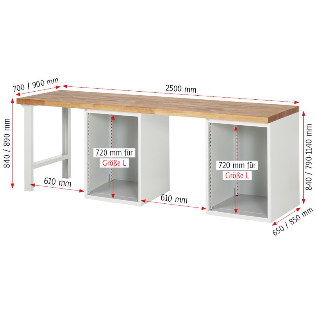 Werkbank RAU serie 7000, 2 kasten, hxbxd 890 x 2.500 x 900 mm, 16 x voor 100% uittrekbare lades Productafbeelding nr. 7: Werkbank RAU serie 7000, 2 kasten, hxbxd 890 x 2.500 x 900 mm, 16 x voor 100% uittrekbare lades