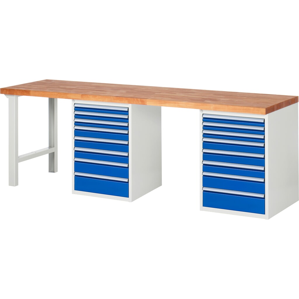 Werkbank RAU serie 7000, 2 kasten, hxbxd 890 x 2.500 x 700 mm, 16 x voor 90% uittrekbare lades Productafbeelding nr. 1: Werkbank RAU serie 7000, 2 kasten, hxbxd 890 x 2.500 x 700 mm, 16 x voor 90% uittrekbare lades