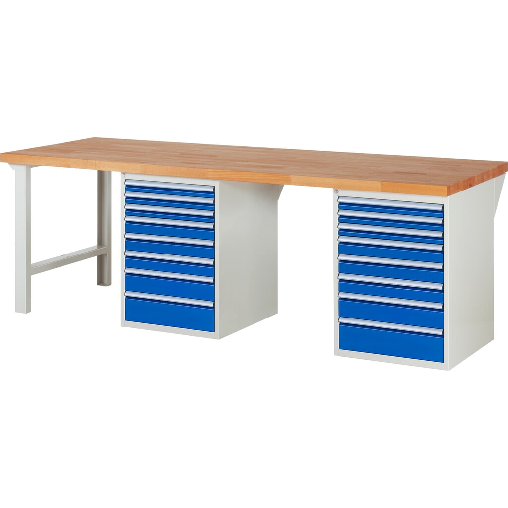 Werkbank RAU serie 7000, 2 kasten, hxbxd 890 x 2.500 x 900 mm, 16 x voor 100% uittrekbare lades Product afbeelding: Werkbank RAU serie 7000, 2 kasten, hxbxd 890 x 2.500 x 900 mm, 16 x voor 100% uittrekbare lades