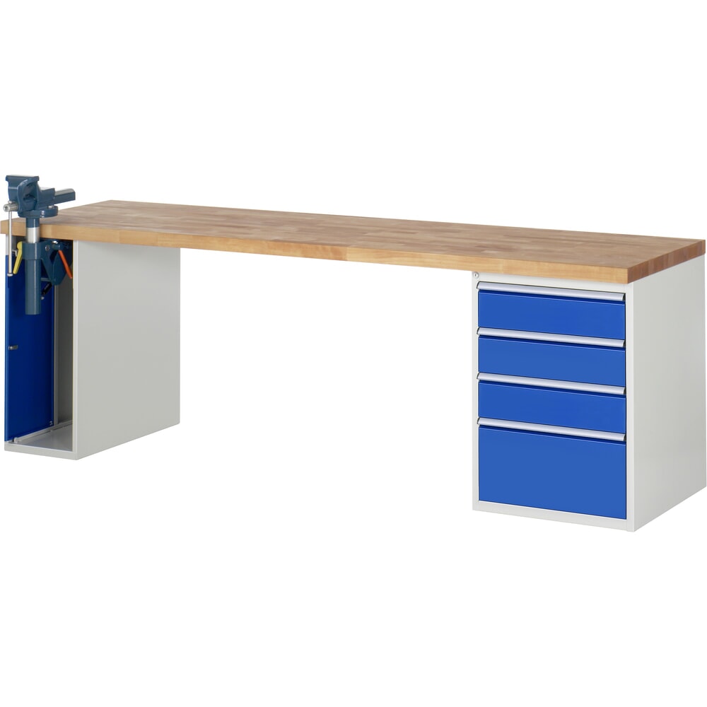 Product afbeelding: Werkbank RAU serie 7000, 2 kasten, hxbxd 840 x 2.500 x 700 mm, 4 x voor 100% uittrekbare lades 3 x 150 mm, 1 x 270 mm, draagvermogen lade 100 kg